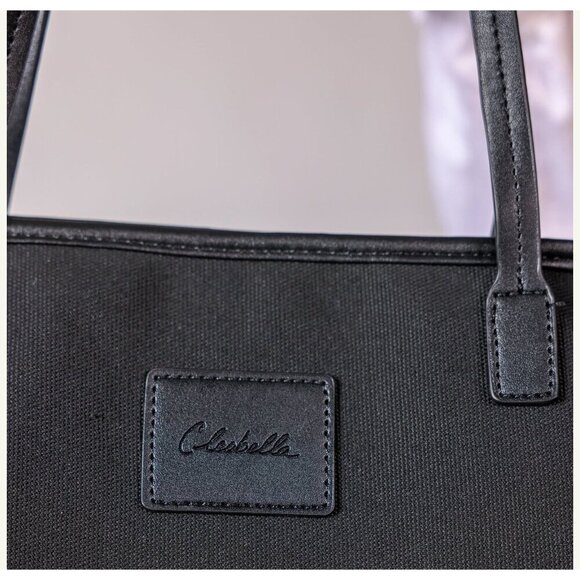 NWOT Cleobella Natural Canvas Vegan Leather Black Large  Tote Bag - Picture 3 of 10